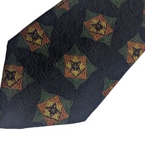 Giorgio Armani Black Tie with Orange and Green Floral Pattern